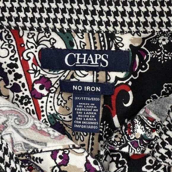Chaps No Iron Button Up Shirt Flip Cuff Black Paisley Cotton Preppy Womens 3X - Picture 8 of 12